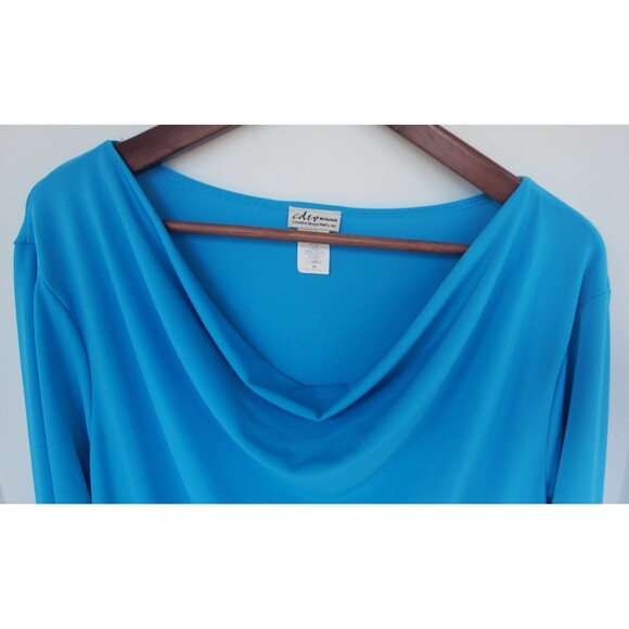 cdw Creative Design Works 90's Size 2X Sky Blue Cowl Neck Blouse 3/4 Sleeve Top - Picture 2 of 9
